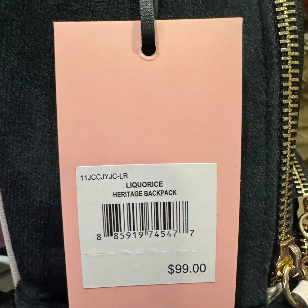 Juicy Couture Black and Light Pink Velvet Mini Backpack with Heart Charm - Picture 11 of 11